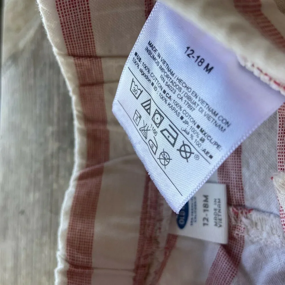 Old‎ Navy Boys Shorts Size 12-18 Months Red Cream Striped Summer Vacation Beach